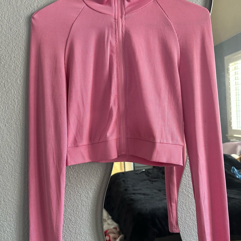 SHEIN Pink Ribbed Cropped Hoodie